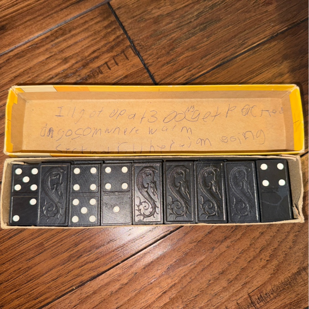 VINTAGE 1970 Wooden DRAGON Double Six Dominoes Milton Bradley Set Of 27 - Picture 2 of 2